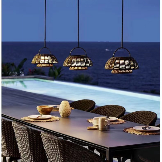 Lampe Suspendue en Bambou Naturel | Luminaire LED Extérieur Robuste - Foivo