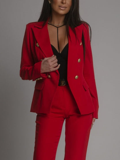 Costume Femme Double Boutonnage Tissu Ajusté