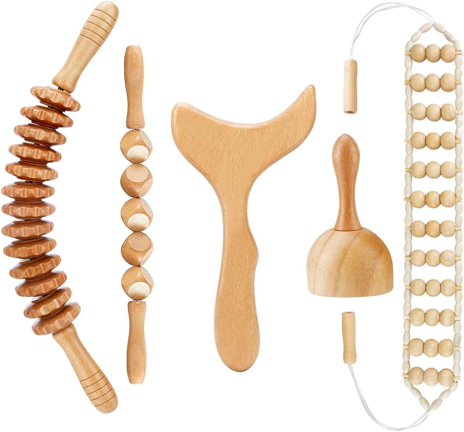 Rouleaux de Massage en Bois Naturel | 6 Outils pour Décontraction Musculaire - Foivo