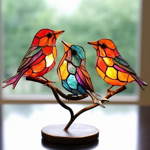 Décoration Bureau Oiseaux Acrylique Teinté Sur Branche
