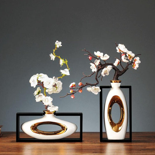 Vase Céramique Élégant | Bord Or et Décoration Raffinée - Foivo