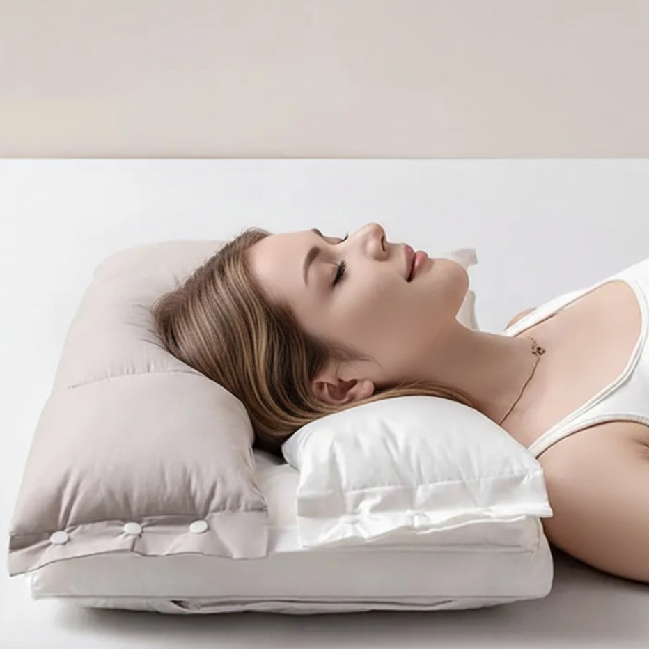 Oreiller Cervical Double Couche Ajustable Pour Confort Optimal À Domicile Et En Voyage 0
