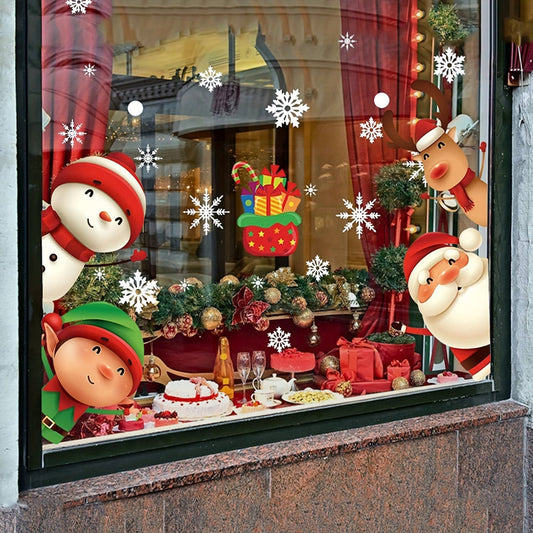 Décoration de Noël Extérieure Père Noël Flocon de Neige Autocollant Fenêtre - BlxckFR