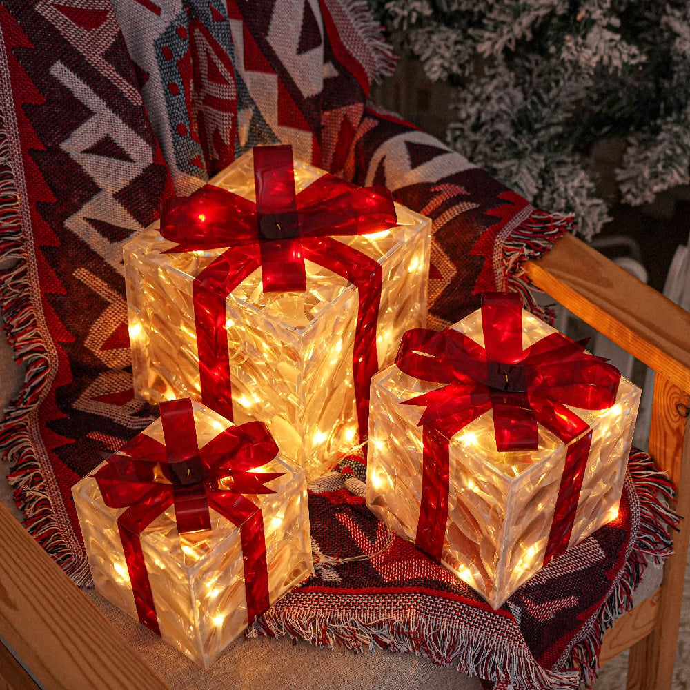 Guirlandes de Noël Extérieures Boîtes Cadeaux Ruban Rouge Décoratif - BlxckFR