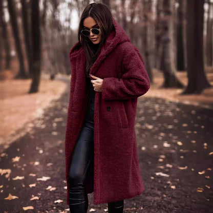 Manteau Élégant Femme Hiver - Longueur Intégrale en Laine Douillet avec Fermeture Boutons - Foivo