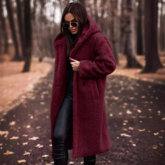 Manteau Élégant Femme Hiver - Longueur Intégrale en Laine Douillet avec Fermeture Boutons - Foivo