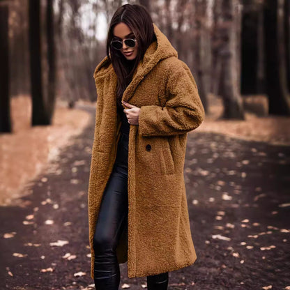Manteau Élégant Femme Hiver - Longueur Intégrale en Laine Douillet avec Fermeture Boutons
