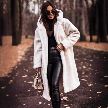 Manteau Élégant Femme Hiver - Longueur Intégrale en Laine Douillet avec Fermeture Boutons