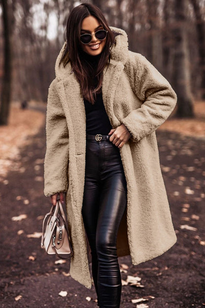 Manteau Élégant Femme Hiver - Longueur Intégrale en Laine Douillet avec Fermeture Boutons