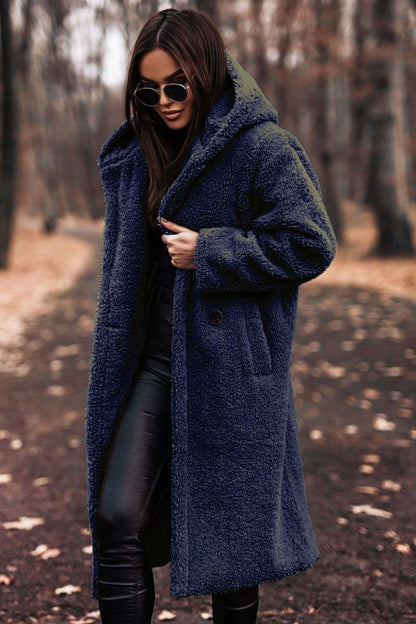 Manteau Élégant Femme Hiver - Longueur Intégrale en Laine Douillet avec Fermeture Boutons