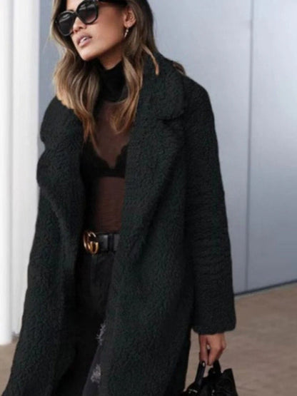 Manteau Élégant en Peluche Femme - Doudoune Longue Col Réversible pour Hiver