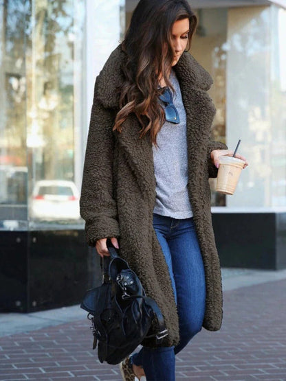 Manteau Élégant en Peluche Femme - Doudoune Longue Col Réversible pour Hiver