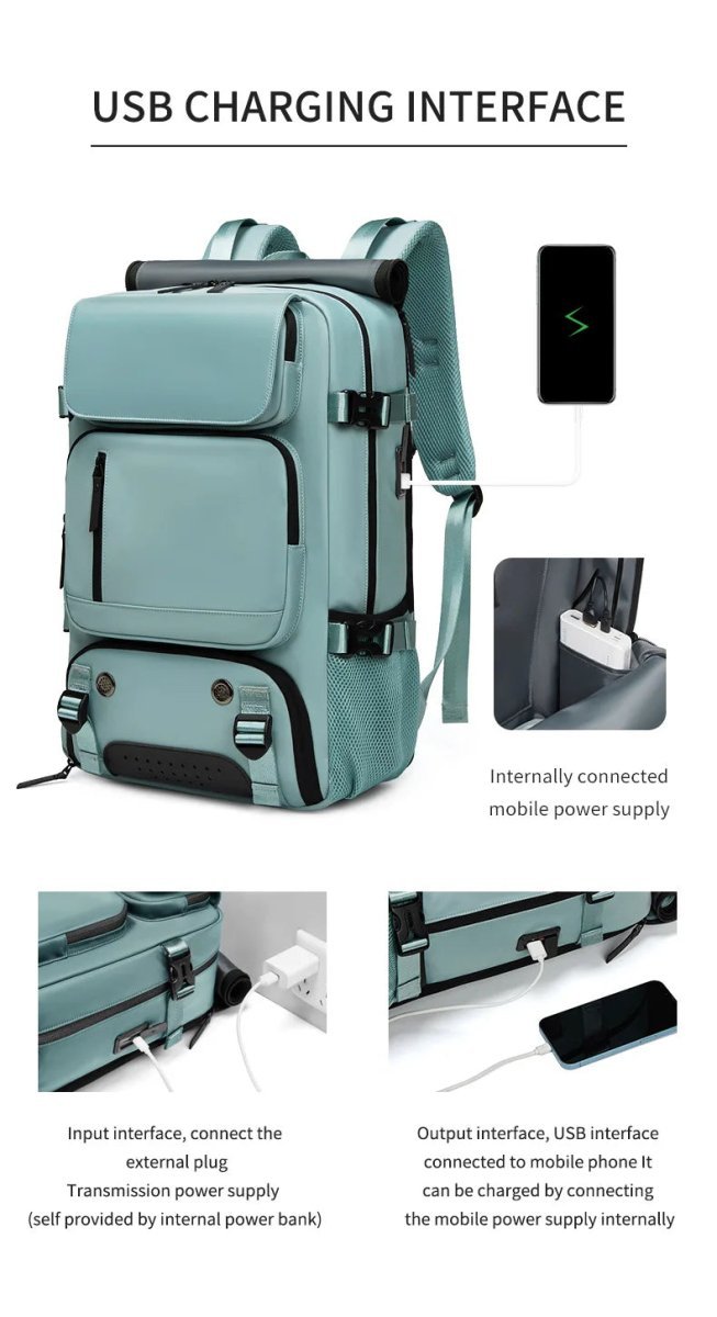 Sac à dos de voyage Unisexe Étanche avec port USB et compartiment