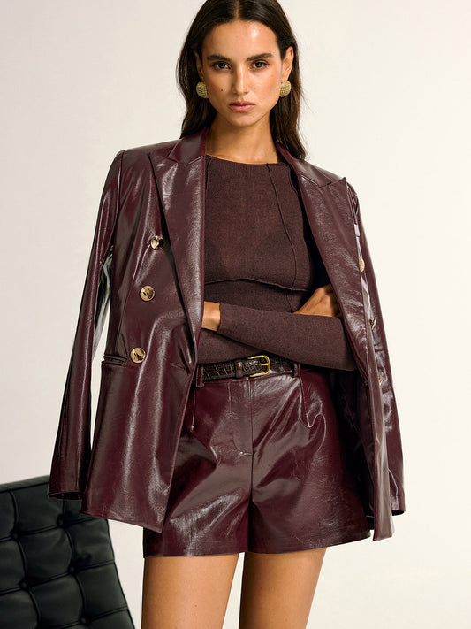 Paloma | PU Lapel Pocket Button Blazer - Foivo