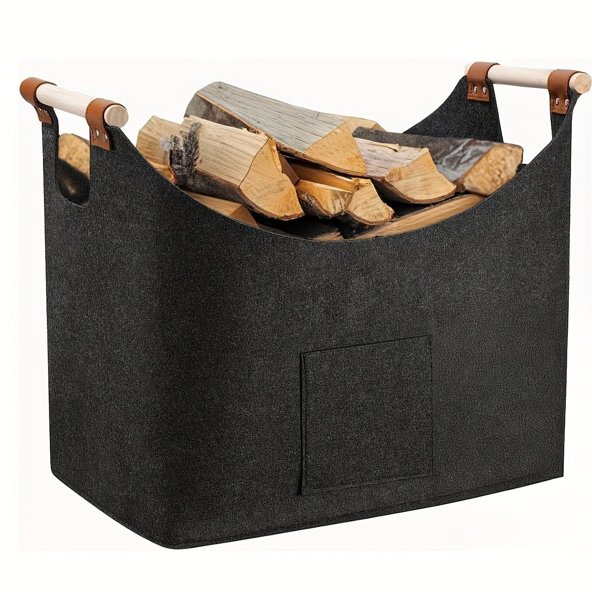 Panier à bûches Pliable Feutre Poignées en Bois L - Foivo