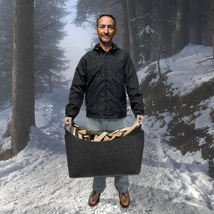 Panier à bûches Pliable Feutre Poignées en Bois L