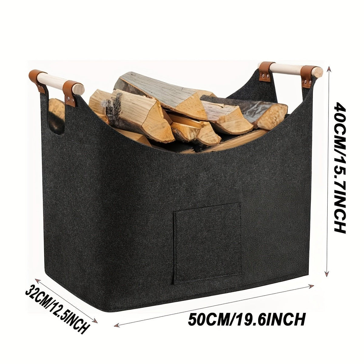 Panier à bûches Pliable Feutre Poignées en Bois L