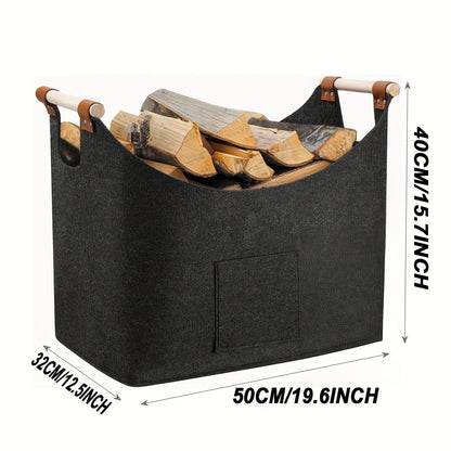 Panier à bûches Pliable Feutre Poignées en Bois L