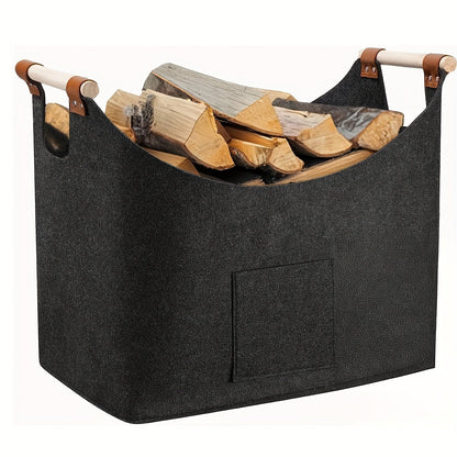 Panier à bûches Pliable Feutre Poignées en Bois L