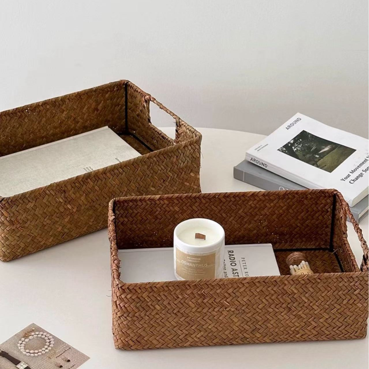 Panier de rangement rectangulaire pour femme au design naturel 2