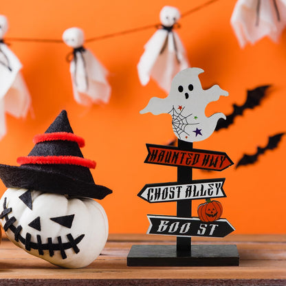 Panneau Décoratif Bois Halloween Fantôme Citrouille