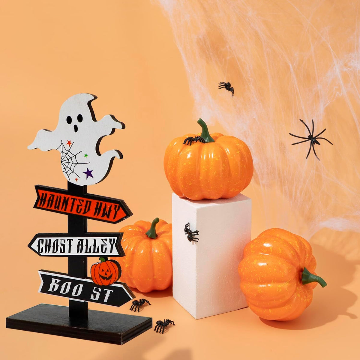 Panneau Décoratif Bois Halloween Fantôme Citrouille