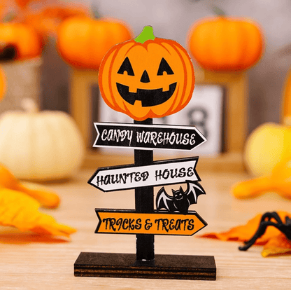 Panneau Décoratif Bois Halloween Fantôme Citrouille