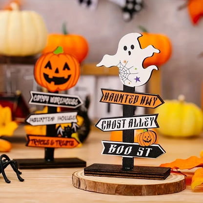 Panneau Décoratif Bois Halloween Fantôme Citrouille