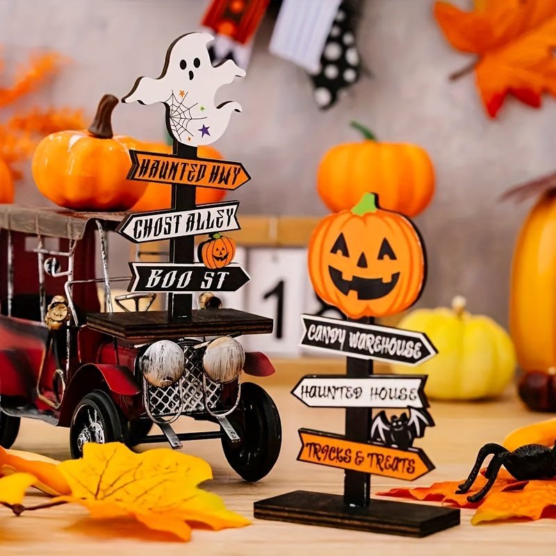 Panneau Décoratif Bois Halloween Fantôme Citrouille