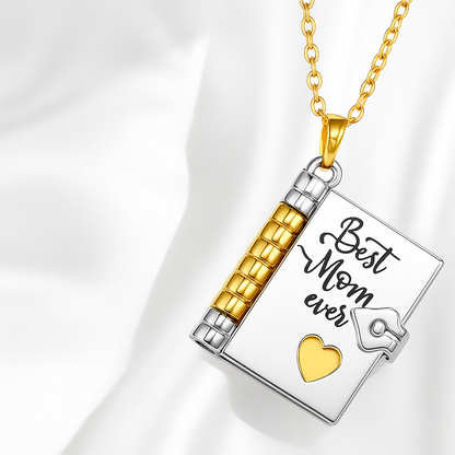 Collier Femme Médaillon Grave Livre Cadeau Maman Fille