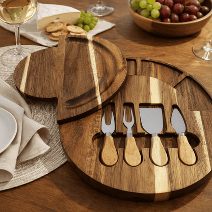 Planche à découper Bois dacacia avec bols et couteaux élégante - Foivo
