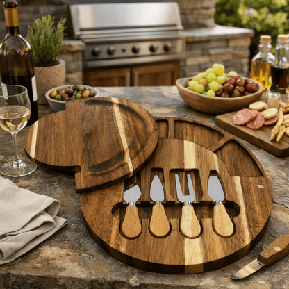 Planche à découper Bois dacacia avec bols et couteaux élégante