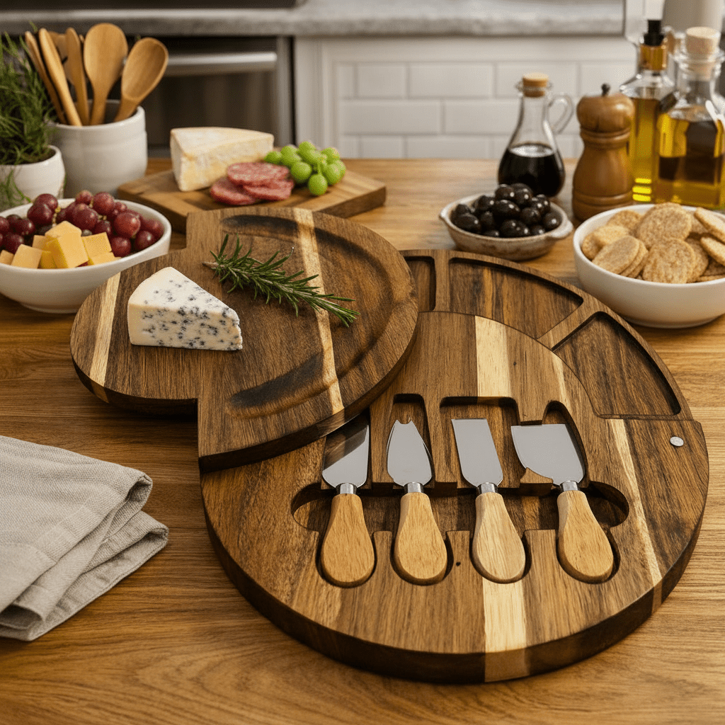 Planche à découper Bois dacacia avec bols et couteaux élégante
