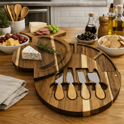 Planche à découper Bois dacacia avec bols et couteaux élégante