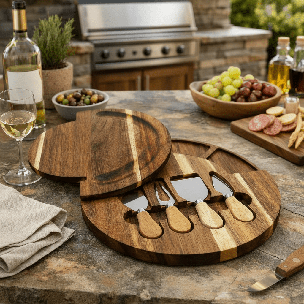 Planche à découper Bois dacacia avec bols et couteaux élégante