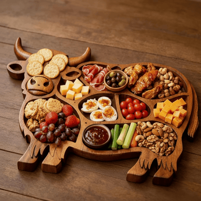 Planche à découper Bois massif Motif vache pour fromages et snacks - Foivo
