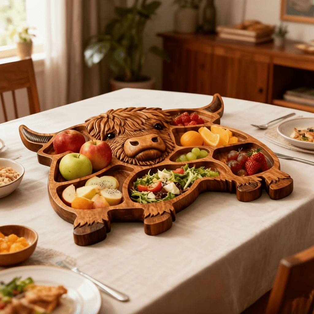 Planche à découper Bois massif Motif vache pour fromages et snacks