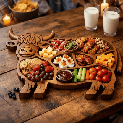Planche à découper Bois massif Motif vache pour fromages et snacks