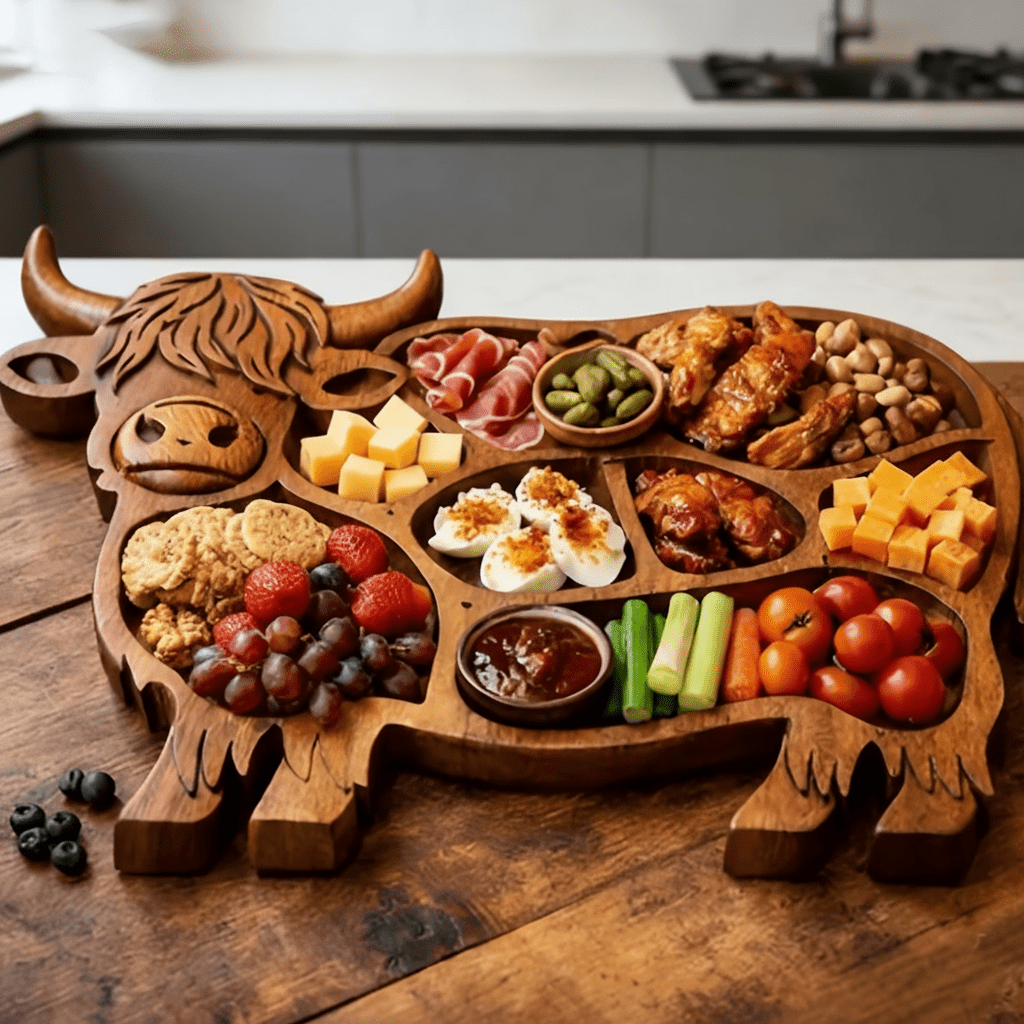 Planche à découper Bois massif Motif vache pour fromages et snacks