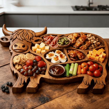 Planche à découper Bois massif Motif vache pour fromages et snacks