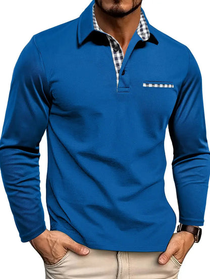 Polo Homme Manche Longue Chic avec Détails à Carreaux 4