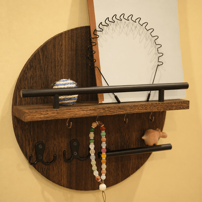 Porte-clés Mural Bois avec Étagère et Crochets Pratiques