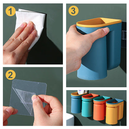 Porte Brosse À Dent Mural 2 En 1 Pratique Avec Support Gobelet Moderne 4