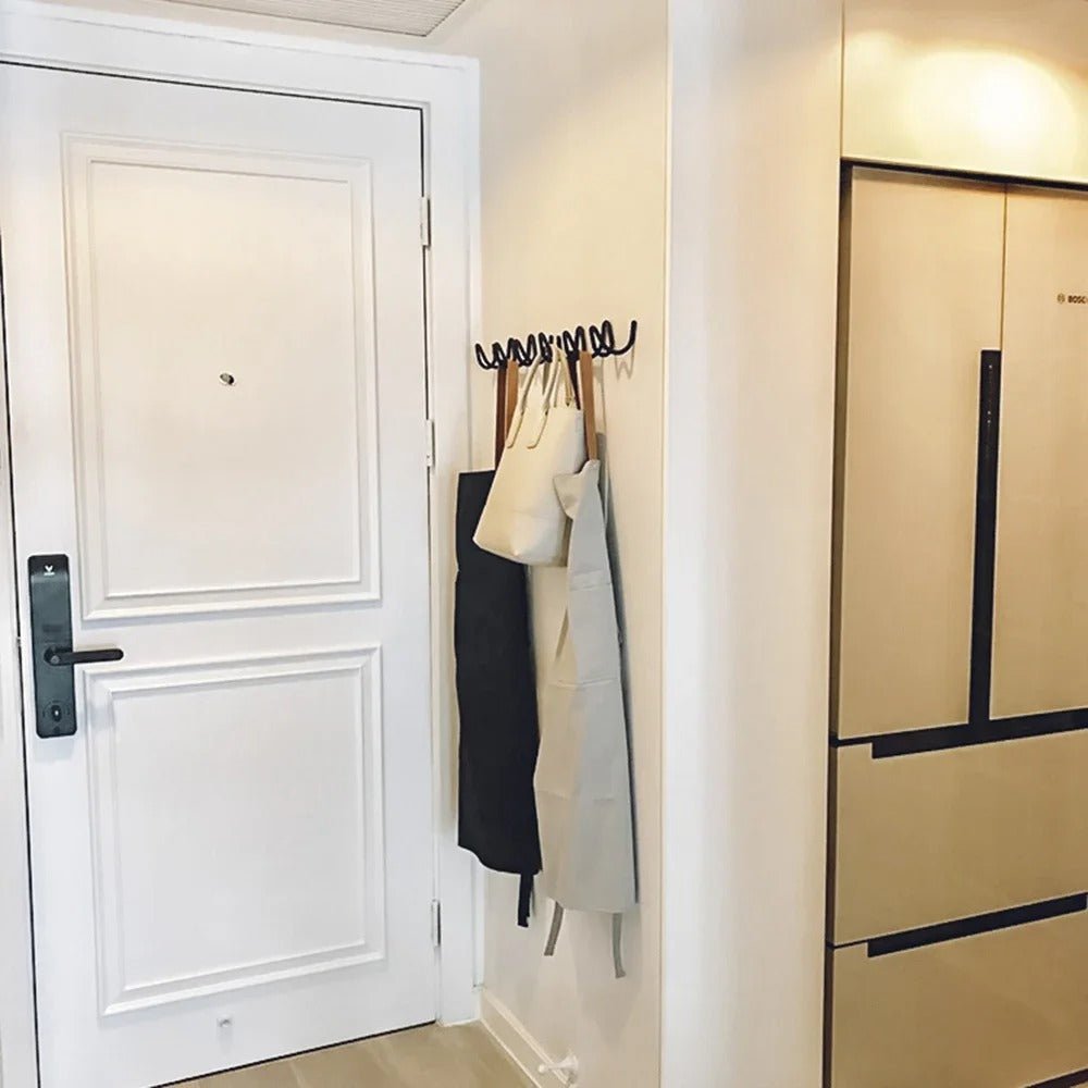 Porte-manteau Mural Fer Forgé Design Ondulé avec Crochets
