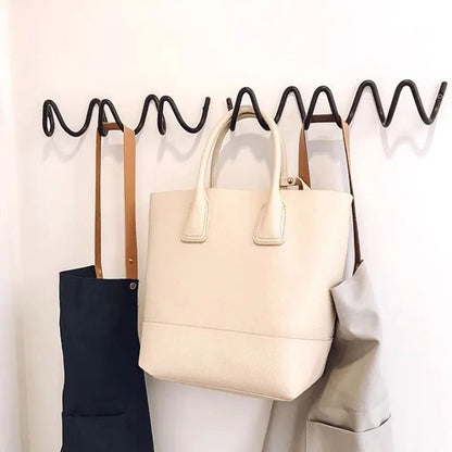Porte-manteau Mural Fer Forgé Design Ondulé avec Crochets
