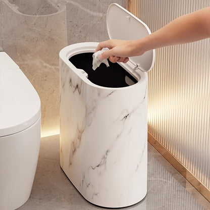 Poubelle de salle de bain, cuisine design avec couvercle, format compact et finition élégante-décoration intérieure-Blanc-Oslo France