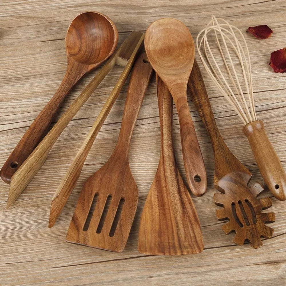 Ustensiles de Cuisine en Bois Teck Antiadhésif - BlxckFR