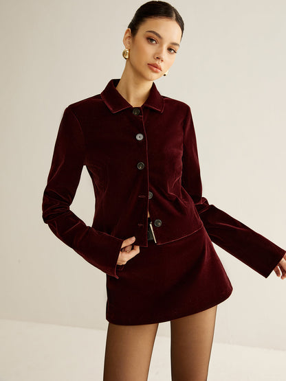Blazer Velours Court Élégant pour Femme - Foivo