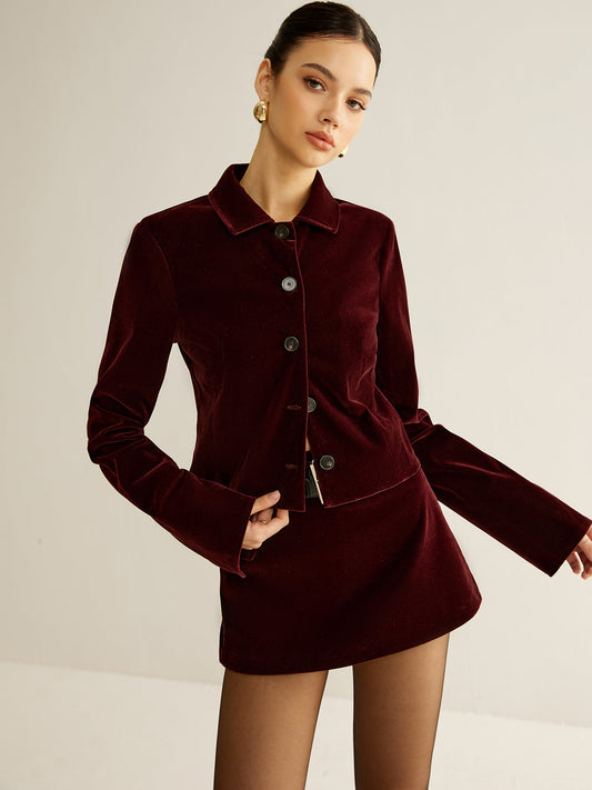 Blazer Velours Court Élégant pour Femme - Foivo