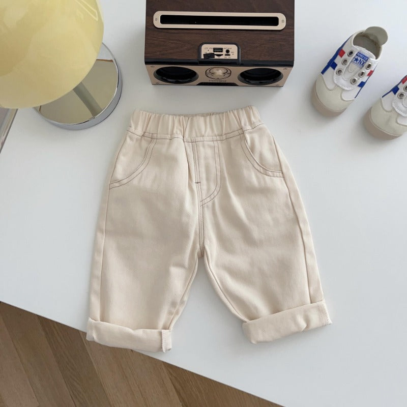 Pantalon Garçon Décontracté – Coton, Ceinture Réglable, Bleu Marine, Noir, Pêche, 0-5 Ans